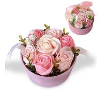 Ramo de jabón con caja redonda, rosas hechas a mano, rosas eternas en caja de rosas, para madre, novia, esposa, abuela, aniversario, confesión, día de San Valentín, cumpleaños, Navidad, día de la