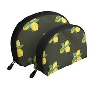 Ramo De Limón con Rama Y Lirios Negro, Bolsa de Maquillaje de Concha, Monedero pequeño para Mujer, Bolsa de artículos de tocador, Bolsa de cosméticos, 2 Piezas