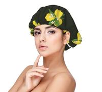 Ramo de Limón con Rama y Lirios Negros,Gorro de dormir de satén para adultos - Gorro de dormir elástico para mujer, cubrecabello nocturno
