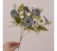 Ramo de margaritas artificiales hecho de tela de seda, adecuado para varios espacios interiores, incluyendo oficinas, salas de estar y mesas de comedor (azul)