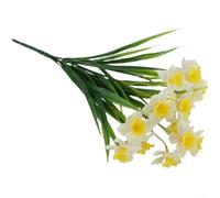 Ramo de narcisos artificiales hechos a mano realistas para decoración del hogar, arreglos de boda, accesorios de fotografía, exhibición floral de primavera (blanco y amarillo)