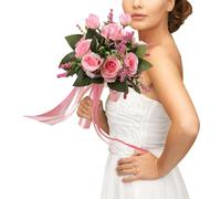 Ramo de novia nupcial | Flores artificiales rosas blancas de estilo occidental,Ramo de boda nupcial de flor de seda de rubor para decoración de hotel de fiestas de oficina en casa