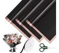 Ramo de papel de regalo, 20 hojas de papel de regalo decorativo con 1 rollo de cinta de 40 m y 1 tijeras, papel de embalaje de floristería impermeable para envolver regalos flores arte (negro, 58 x 58