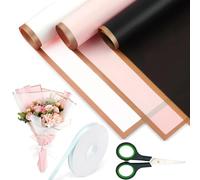 Ramo de papel de regalo, 30 hojas de papel de regalo decorativo con 1 rollo de cinta de 40 m y 1 tijeras, papel de floristería impermeable para envolver regalos flores arte (3 colores, 58 x 58 cm)