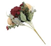 Ramo de peonías artificiales con rosas sintéticas realistas, resistente a los rayos UV, decoración floral de otoño en colores vintage para centro de mesa de boda y decoración del hogar (borgoña)