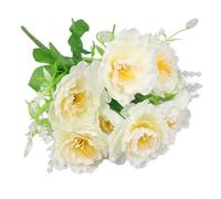 Ramo de peonías artificiales de 7 cabezas para decoración del hogar y al aire libre con flores de seda realistas en varios colores para sala de estar, dormitorio, oficina, boda (blanco)