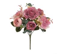 Ramo de peonías artificiales de seda otoñal, flores falsas para decoración del hogar, centros de mesa de boda, arreglos de novia artificiales, adornos de jardín eternos (rosa intenso)