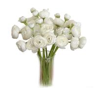 Ramo de peonías de seda de ranúnculos a granel con tallo de alambre, flores falsas para jarrón, decoración de centro de mesa de boda, arreglo floral de dormitorio, hogar, fotografía (blanco)