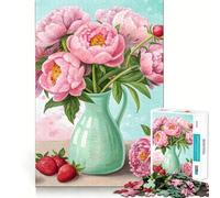 Ramo de peonías Rosas con Fresas Frescas Elegante Rompecabezas Floral de 1000 Piezas para Adultos y Adolescentes Juguete para Pensar y reflexionar Alivia el estrés Regalo navideño de Corte Limpio
