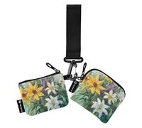 Ramo de pintura al óleo sobre verde para mujer, monedero, tarjetero, pequeños organizadores de dinero portátiles con bolsillo con cremallera para mujeres y hombres, 2 unidades, Varios colores, 4.13"(L