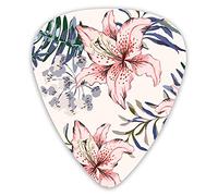 Ramo de púas de guitarra con lirios rosas y hojas de color azul oscuro Premium Picks Sampler 12 paquetes - Variedad de púas de guitarra Púas