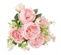 Ramo de rosas artificiales 1 ramo para decoración de bodas y hogar, fabricado con seda y plástico, flores realistas que no requieren riego, para decoración de eventos (rosa claro)