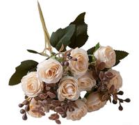 Ramo de rosas artificiales con pétalos realistas y texturas detalladas para decoraciones de boda y exhibición del hogar, flores de tela para un uso duradero (blanco)