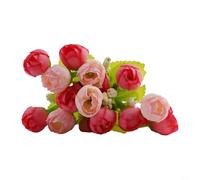 Ramo de rosas artificiales de 15 cabezas, brotes pequeños, flores de seda, ramas de aspecto realista, decoración de boda, arreglo de fiesta en el hogar (B)