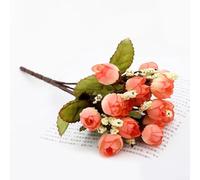 Ramo de rosas artificiales de 15 cabezas de brotes pequeños de seda, ramas de aspecto realista, decoración de boda, arreglo de fiesta en el hogar (J)