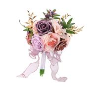 Ramo de rosas artificiales de 29 cm, hecho a mano, elegante, color rosa y morado, altura de 29 cm