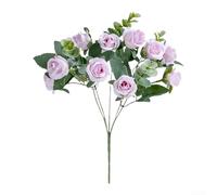 Ramo de rosas artificiales de eucalipto, flores de seda realistas con 11 cabezas para centros de mesa de boda y decoración del hogar, 30 cm de largo (morado claro)
