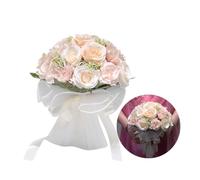 Ramo de rosas artificiales de gasa, ramos de boda para novia, 18 ramos de flores para decoración de despedida de soltera, ceremonia, aniversario, regreso a casa (rosa claro y blanco)