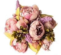 Ramo de rosas artificiales de peonías, juego de flores falsas de 24 cm para decoración de casas de boda, arreglo floral de plástico realista en morado, rosa, blanco, naranja, para tonos de champán