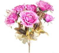 Ramo de rosas artificiales de seda con diseño vintage europeo, con 13 rosas sintéticas para decoración de boda y exhibición del hogar, larga duración y elegante (morado)