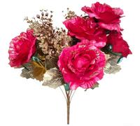 Ramo de rosas artificiales de seda con diseño vintage europeo, con 13 rosas sintéticas para decoración de boda y exhibición del hogar, larga duración y elegante (rojo)
