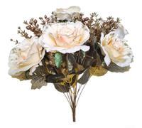 Ramo de rosas artificiales de seda con diseño vintage europeo, con 13 rosas sintéticas para decoración de boda y exhibición del hogar, larga duración y elegante (blanco)