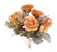 Ramo de rosas artificiales de seda estilo vintage europeo con 13 rosas de imitación para bodas, decoración del hogar y arreglos de eventos especiales (amarillo dorado)