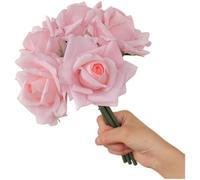 Ramo de rosas artificiales de seda para accesorios de fotografía de boda y decoración del hogar con material hidratante y estructura de larga duración (rosa claro)