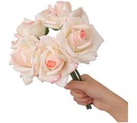 Ramo de rosas artificiales de seda para accesorios de fotografía de boda y decoración del hogar con material hidratante y estructura duradera (blanco y rosa)