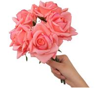 Ramo de rosas artificiales de seda para accesorios de fotografía de boda y decoración del hogar con material hidratante y estructura de larga duración (rosa intenso)