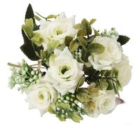 Ramo de rosas artificiales de seda para el hogar, oficina, boda, estudio de fotografía y decoración de eventos con textura realista de tela de sartén (blanco leche)