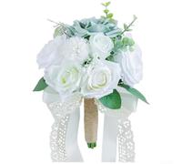 Ramo de rosas artificiales de seda para novia, dama de honor, boda, ceremonia, decoración, accesorios de fotografía, adorno para el hogar, jardín, azul, morado, verde, 25 cm (verde)