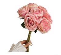 Ramo de rosas artificiales de tela de seda, 38 cm de altura, decoración floral realista para uso doméstico y boda, tallos de alambre flexible para arreglos personalizados, no requiere riego ni luz