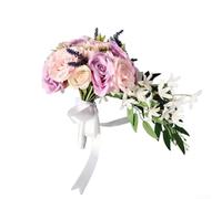 Ramo de rosas artificiales, ramo de novia de cascada de 11.5 x 15.7 pulgadas, arreglo floral de lágrima de seda, elegante diseño en cascada, para bodas y fiestas vintage (rosa)