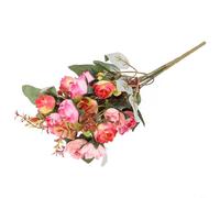 Ramo de rosas artificiales realistas de seda, ramo de flores falsas de 21 cabezas para bodas, fiestas, decoración de tumbas, ramo que no se decolora (rojo rosa)