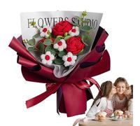 Ramo de rosas de ganchillo, flores artificiales eternas de punto, flor eterna seca, decoración de ramo tejida a mano para cumpleaños, boda