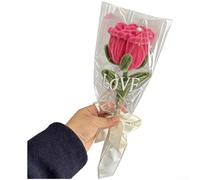 Ramo de rosas de ganchillo hecho a mano con hilo de lana para acento de mesa de boda, mesita de noche, columpio de porche y proporción armoniosa (magenta)