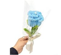 Ramo de rosas de ganchillo hecho a mano con hilo de lana para acento de mesa de boda, mesita de noche, columpio de porche y proporción armoniosa (azul)