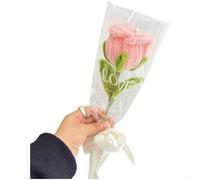Ramo de rosas de ganchillo hecho a mano con hilo de lana para decoración de mesa de boda, mesita de noche, columpio de porche y proporción armoniosa (rosa)