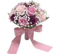 Ramo de rosas de imitación hecho a mano, 20 x 22 cm, flor de seda, elegante decoración de boda para eventos al aire libre y sesiones de fotos (morado)