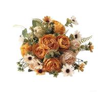 Ramo de rosas de peonía artificial estable a los rayos UV para interiores y exteriores, hogar, oficina, decoración de boda, centro de mesa, arreglo temático de otoño (naranja)