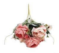 Ramo de rosas de peonía artificial, flores falsas realistas para decoración del hogar y boda, arreglo de simulación de plástico resistente a los rayos UV con colores vibrantes de otoño, (rosa)