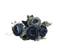 Ramo de rosas de peonía artificial, flores falsas realistas para decoración del hogar y boda, arreglo de simulación de plástico resistente a los rayos UV con colores vibrantes de otoño, (azul marino)