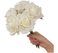 Ramo de rosas de seda artificial para accesorios de fotografía de boda y decoración del hogar con material hidratante y estructura duradera (blanco)