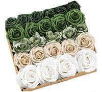 Ramo de rosas de seda falsas, exhibición floral realista para fiesta, centro de mesa, decoración rústica de boda, 25 cm (verde)
