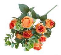 Ramo de rosas de seda para decoración de bodas, hogar, oficina, con pétalos realistas y retención de color resistente a la decoloración (naranja)