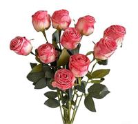 Ramo de rosas de seda vintage, flores secas artificiales, tallo largo de 39 cm, arreglo floral sintético de color degradado, decoración realista flexible para boda (polvo profundo)