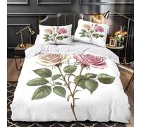 Ramo de rosas Funda de Edredón Juego de 3 Piezas Impresión 3D Cremallera Oculta incluye Fundas de Almohada Antibacteriana Ilustración botánica vintage Funda Edredon for niña Single（135x200cm）