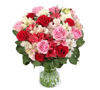 Ramo de rosas milagro XL, 30 tallos, rosas e alcilias, rojo, blanco, rosa, 40-50 cm de longitud, calidad de floristería, atado a mano, regalo perfecto