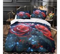 Ramo de rosas rojas Funda de Edredón 3 Piezas Microfibra Suave Impresión 3D Cremallera Oculta con Fundas de Almohada Suave Arreglo floral romántico Funda Edredon for jóvenes Double（200x200cm）